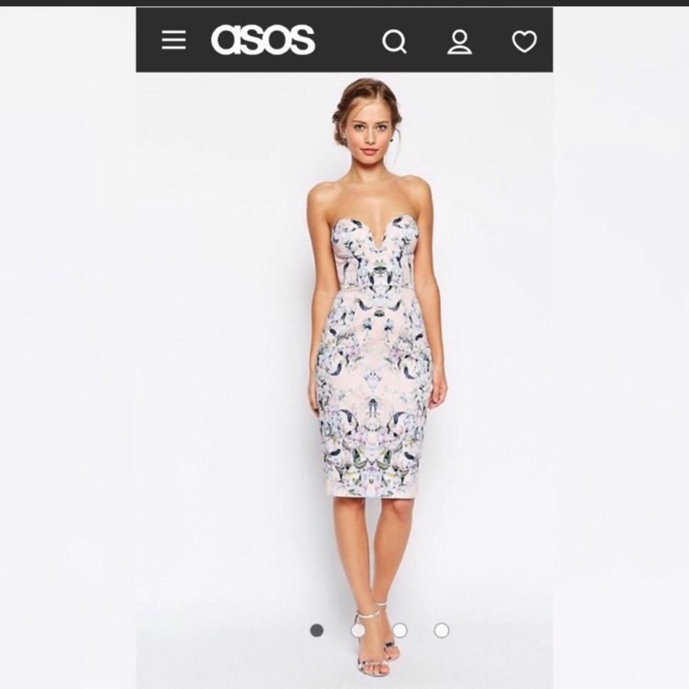 ASOS Strapless Floral Midi Dress in Pink and White